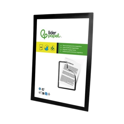 Moldura Porta Anuncios Liderpapel Magnetica A4 Suporte Adesivo Removivel Preto