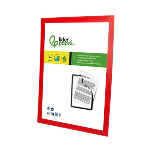 Moldura Porta Anuncios Liderpapel Magnetica A4 Suporte Adesivo Removivel Vermelha (MA04)
