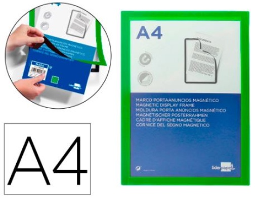 Moldura Porta Anuncios Liderpapel Magnetica A4 Suporte Adesivo Removivel Verde (MA05)