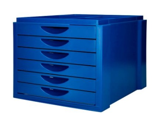 Bloco Gavetas Secretaria Q-Connect Bandeja Organizadora Superior 6 Gavetas Azul Opaco 350x255x280mm (KF16944)