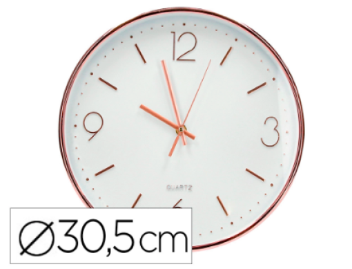 Relogio Parede Metalico Q-Connect Redondo 30,5cm Movimento Silencioso Rosa Dourado (KF16950)
