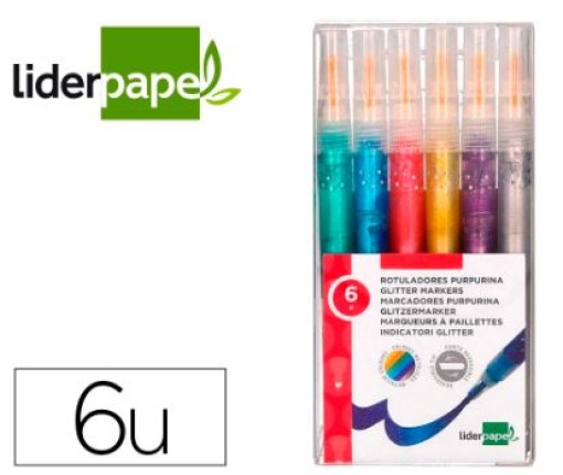 Marcador Liderpapel Efeito Purpurina Metalizada Ponta Dupla Cx. 6 Marcadores Cores Sortidas (RT19)