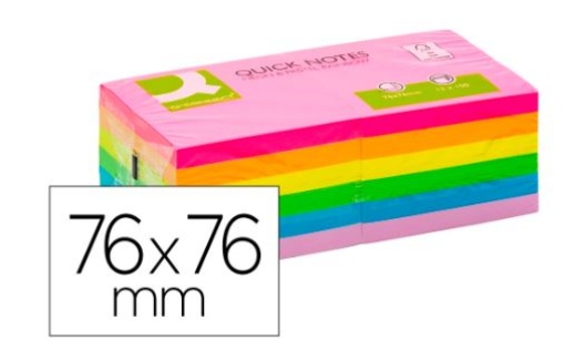 Bloco Notas Adesivas Q-Connect 76x76mm Cores Neon Pastel Sortidas Pack 12un (KF10959)