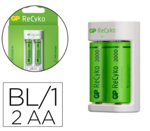 Carregador Pilhas Recarregaveis GP AA/AAA Inclui 2 Pilhas AA 2100 mah (G535)