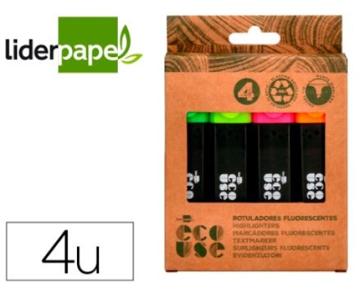 Marcador Liderpapel Ecouse Fluorescente Fab. C/ 68% Plastico Reciclado cx. 4 uni Cores Sortidas.