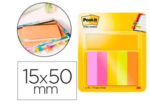Bandas Separadoras Post-it Index Mini Energetic Colour 15 x 50 mm 50Fls 5 Cores Sortidas (7100259441)