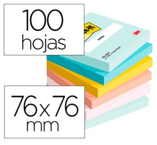 Bloco Notas Adesivas Post-It Beachside 100% Pefc 76x76mm 100fls Pack de 6un