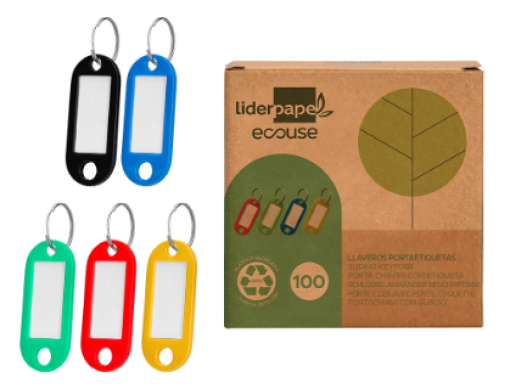 Chaveiro Porta-Etiquetas Liderpapel Ecouse Plastico Reciclado Cx. 100un Cores Sortidas (LW01)