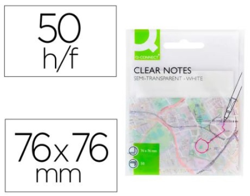 Bloco Notas Adesivas Q-Connect 76x76 50fls Plastico Translucido Branco Removivel (KF10370)