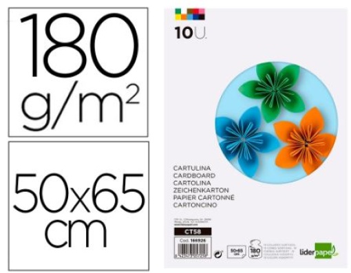Cartolina Liderpapel 50x65cm 180gr Pack 10 Cores Sortidas (CT58)