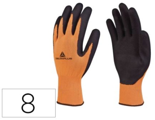 Luvas Deltaplus Poliester Impregnado Latex Palma e Dedos Laranja Fluor/Preto Tamanho 8 (VV733OR08)