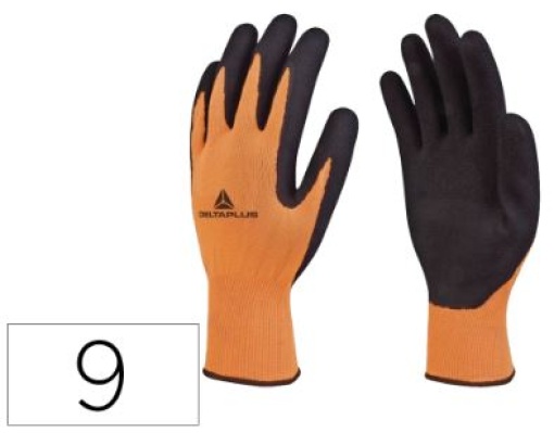 Luvas Deltaplus Poliester Impregnado Latex Palma e Dedos Laranja Fluor/Preto Tamanho 9 (VV733OR09)