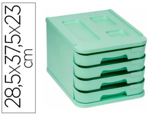 Ficheiro de Gavetas de Secretaria Faibo Plastico 100% Reciclavel 4 Gavetas Verde Pastel 28,5x37,5x23 cm (1000M-34)