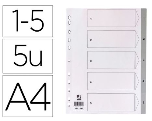 Separador Plastico Q-Connect A4 Numerado 1-5 (KF01915)