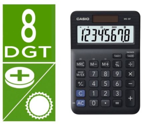 Calculadora Secretaria Casio MS-8F  8 Digitos tax +/- Preta
