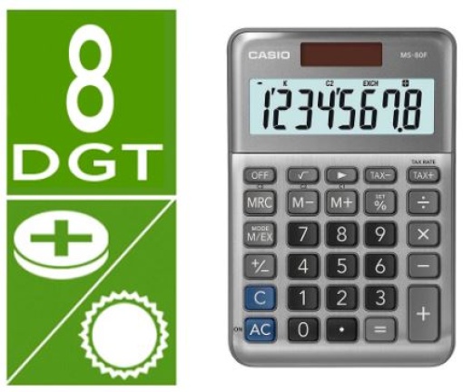 Calculadora Secretaria Casio MS-80F 8 Digitos tax +/- Prata
