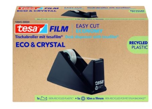 Desenrolador Fita Secretaria Tesa Eco&Cristal Plastico 100 Reciclado Preto