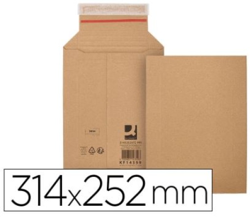 Envelope Envios Q-Connect (KF14359) Cartao 100% Reciclado/Reciclavel kraft Fecho Autoadesivo 314x252x72mm.