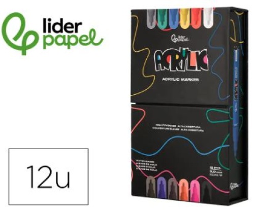 Marcador Acrylic Liderpapel Ponta Redonda 3mm Cx. 12Cores (RT45)