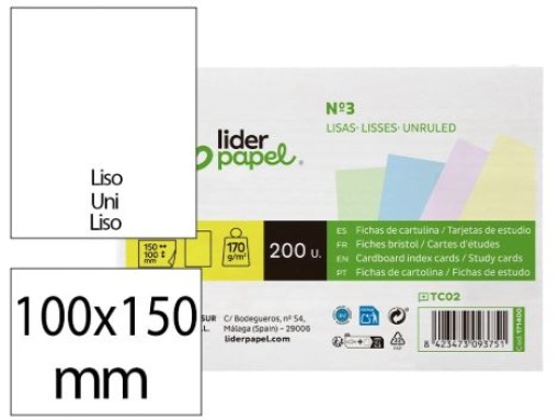 Fichas de Estudo Liderpapel Cartolina Lisa 180gr 100x150mm Cores Sortidas Emb.200un (TC02)