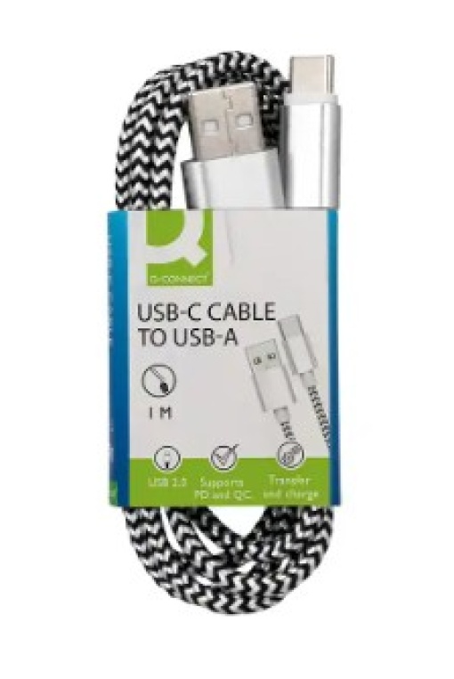Cabo USB-C a USB-A Q-Connect Nylon Branco 1m