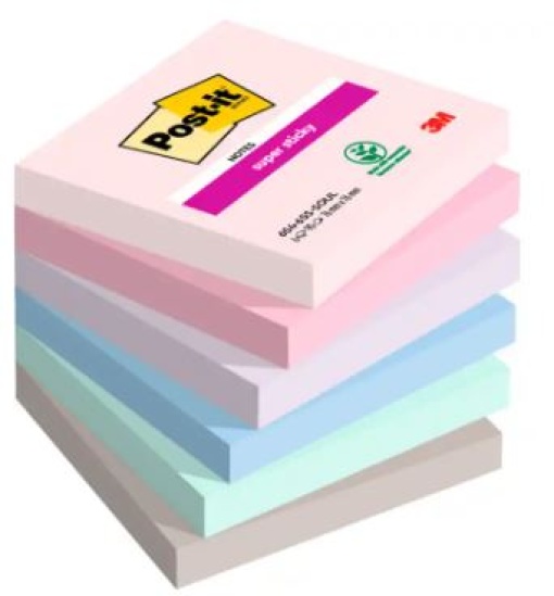 Bloco Notas Adesivas Post-it Super Sticky Soulful 76x76mm 90 Folhas 100% PEFC Pack 6un