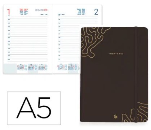 Agenda Encadernada Liderpapel Efira A5 2026 Dia Pagina Preta
