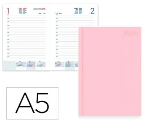 Agenda Encadernada Liderpapel Corfu A5 2026 Dia Pagina Rosa