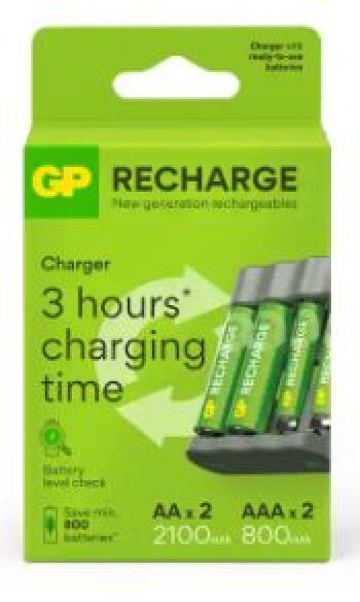 Carregador Pilhas Recarregaveis GP USB AA/AAA +2X AA 2100mah + 2XAAA 800mah