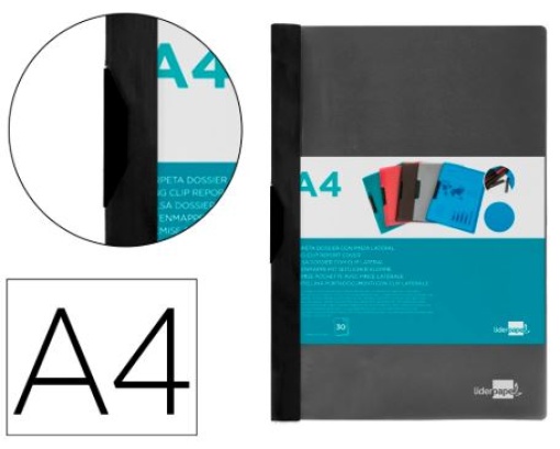 Bolsa Dossier Liderpapel Com Clip Lateral A4 Preto (30Folhas) (DP04)