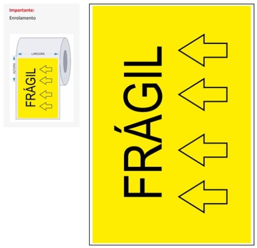 Etiqueta Papel Matte 100x150mm Amarela/Fragil T40 Rolo C/500un