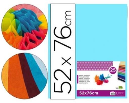 Papel Seda Liderpapel 52x76cm 18gr Azul Celeste Pack 25folhas