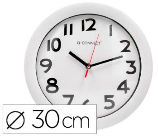 Relogio Q-Connect de Parede Plastico Redondo 30cm Branco (KF15589)