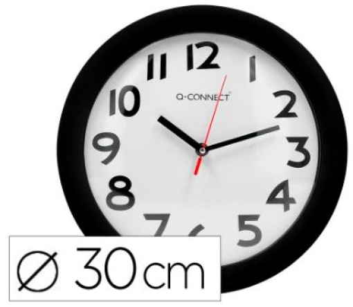 Relogio de Parede Redondo em Plastico Diametro 30cm Aro Preto