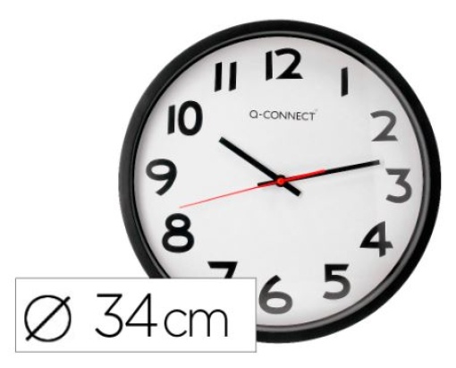Relogio Q-Connect de Parede Plastico Redondo Diametro 35cm Aro Preto (KF15592)
