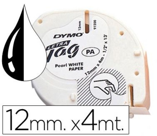 Fita Gravaçao Papel Dymo Letratag 12mmx4m Preto/Branco (SO721510)(91200)