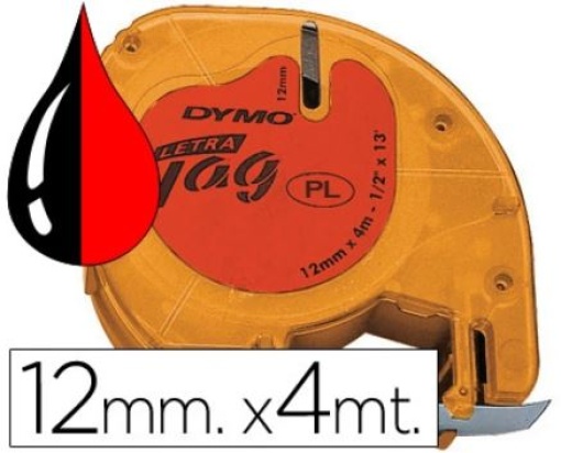 Fita Gravacao Plastica Dymo Letratag 12mmx4m Preto/Vermelho (91203) (SO721630)