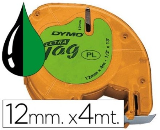 Fita Gravacao Plastica Dymo Letratag 12mmx4m Preto/Verde (91204) (S0721640)