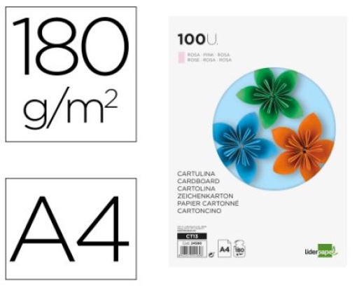 Cartolina Liderpapel Rosa A4 180gr Emb.100Folhas (CT13)