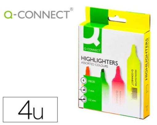 Marcador Fluorescente Q-Connect Sortido Bolsa de 4 Cores (KF01116)