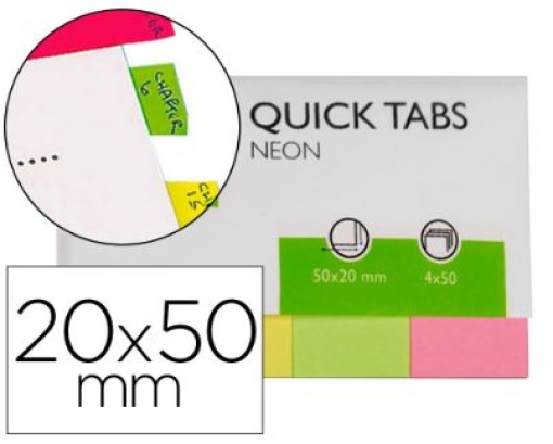 Bandas Separadoras Q-Connect Index 50mmx20mmx50fls Pack 4 Cores Fluorescentes (KF01226)