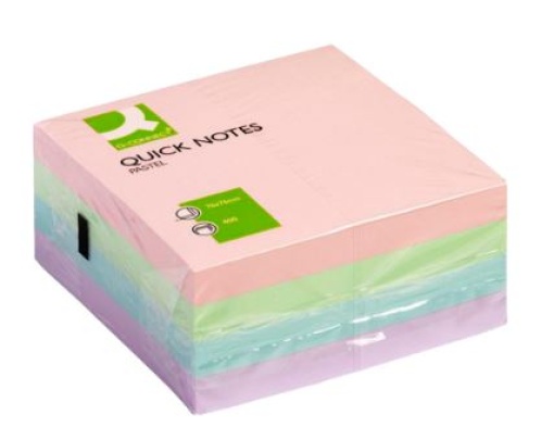 Bloco Notas Adesivas Q-Connect Cor Pastel 75x75mm Bloco C/400fls (KF01347)