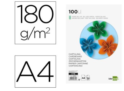 Cartolina Liderpapel Verde Bilhar A4 180gr Emb.100Folhas (CT16)