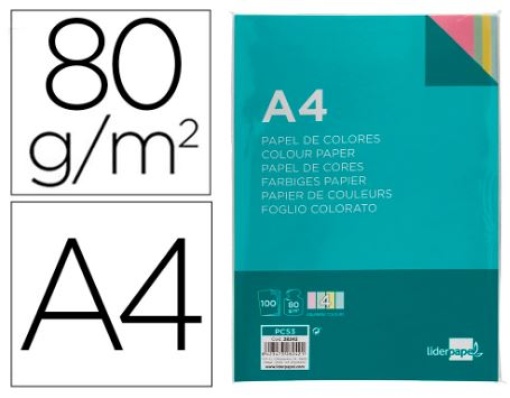 Papel Cor Liderpapel A4 80gr Sortido Emb.100fls 4x25 (PC53) 