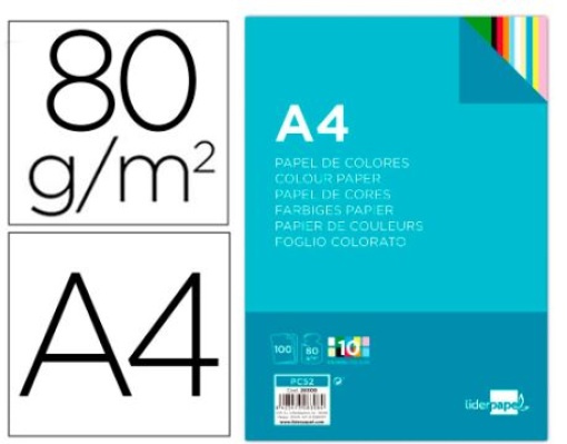 Papel Cor Liderpapel A4 80gr Emb.100Fls 10 Cores x 10Fls (PC52)