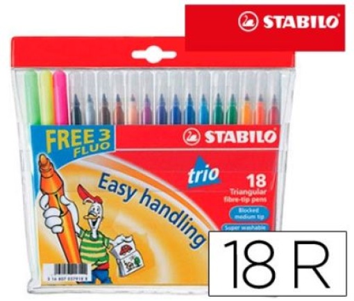Marcador Stabilo Trio A-Z Cx.18Cores