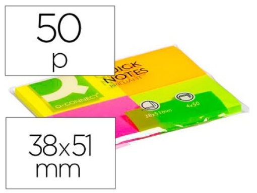 Bloco de Notas Adesivas Q-Connect Fluorescente 4x50 38x51mm (KF10510)  