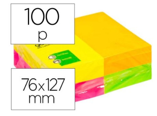 Bloco Notas Adesivas Q-Connect Fluorescente 75x125mm 100fls Pack 12un em 4 Cores (KF01350)