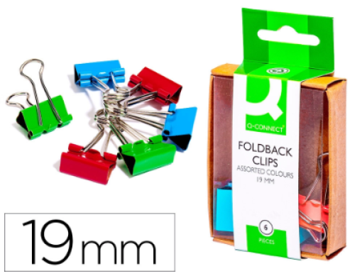 Mola Papeis Q-Connect Nº1 19mm Cores Sortidas Cx.6un (KF02035)

