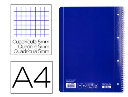 Caderno Espiral Liderpapel Capa Azul 80fls A4 Quadriculado (BE03)